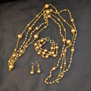 Premier Designs Jewelry Necklace Bracelet Earrings Gold Tone Rose Gold Beads